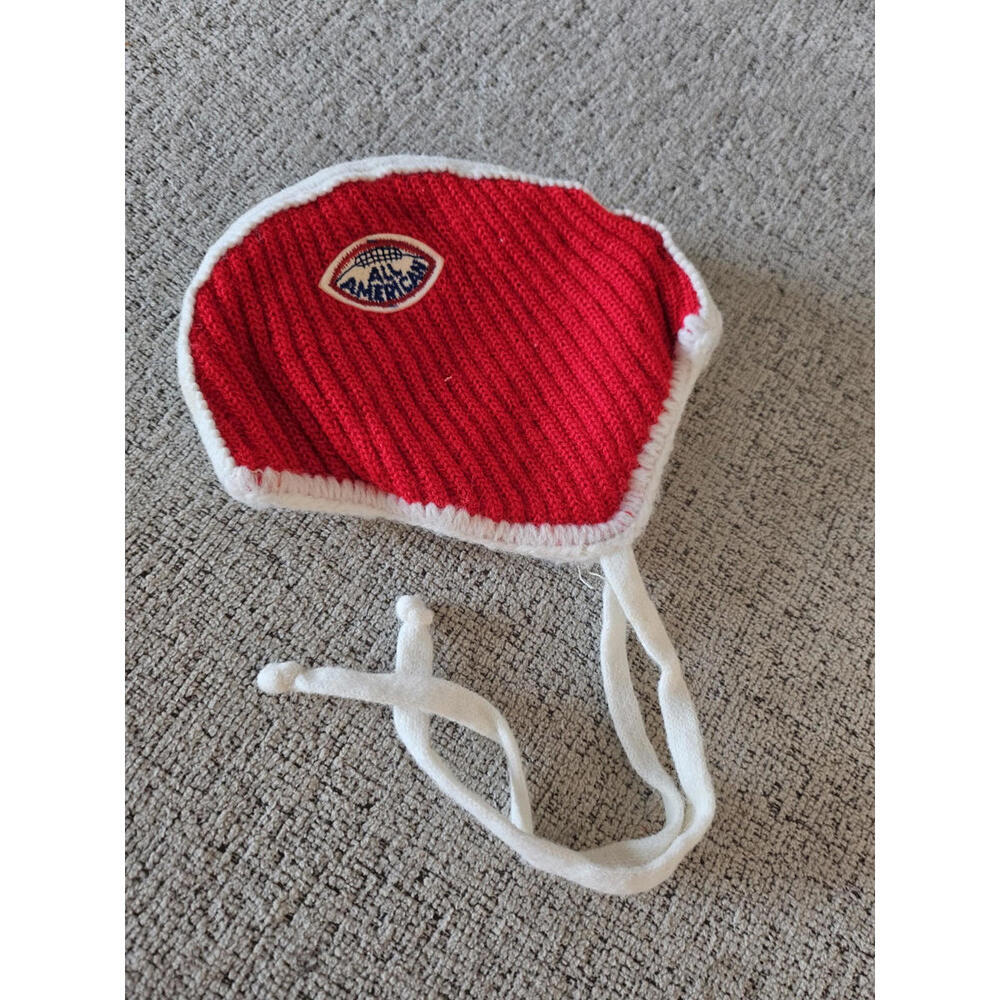 Vintage All American Football Helmet Baby Bonnet Knitted Hat Photo Prop